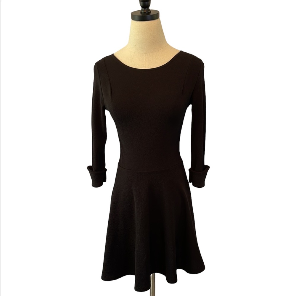 ASOS Black Fit and Flare Dress with Cuffed Long Sleeves